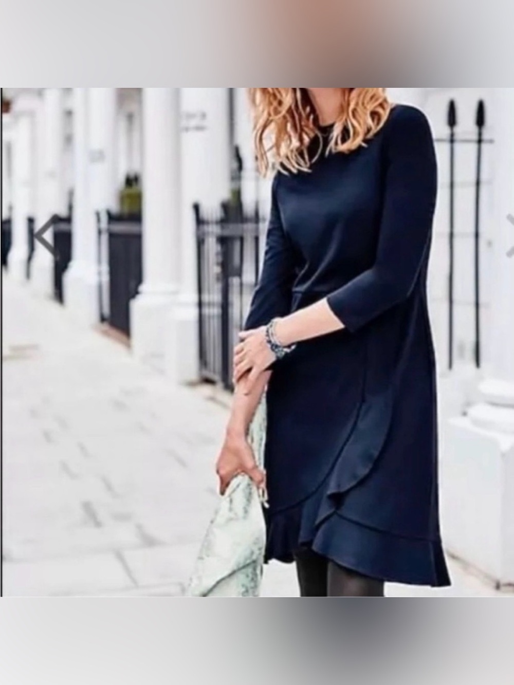 J. Jill Navy Ponte Knit Substantial Ruffle Faux-Wrap Pockets Knee Length Dress